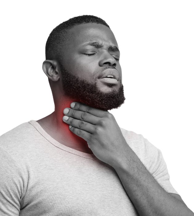 Model photo representing a patient with an overactive thyroid (hyperthyroidism)