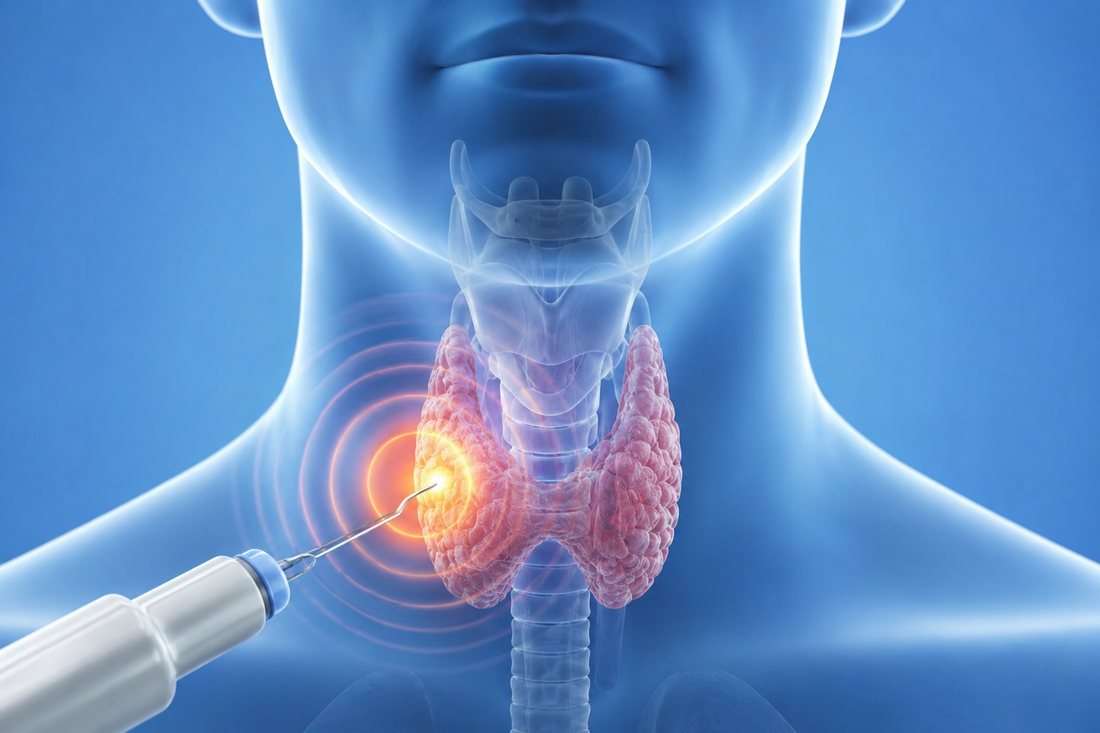 Radiofrequency ablation of a thyroid nodule in the neck
